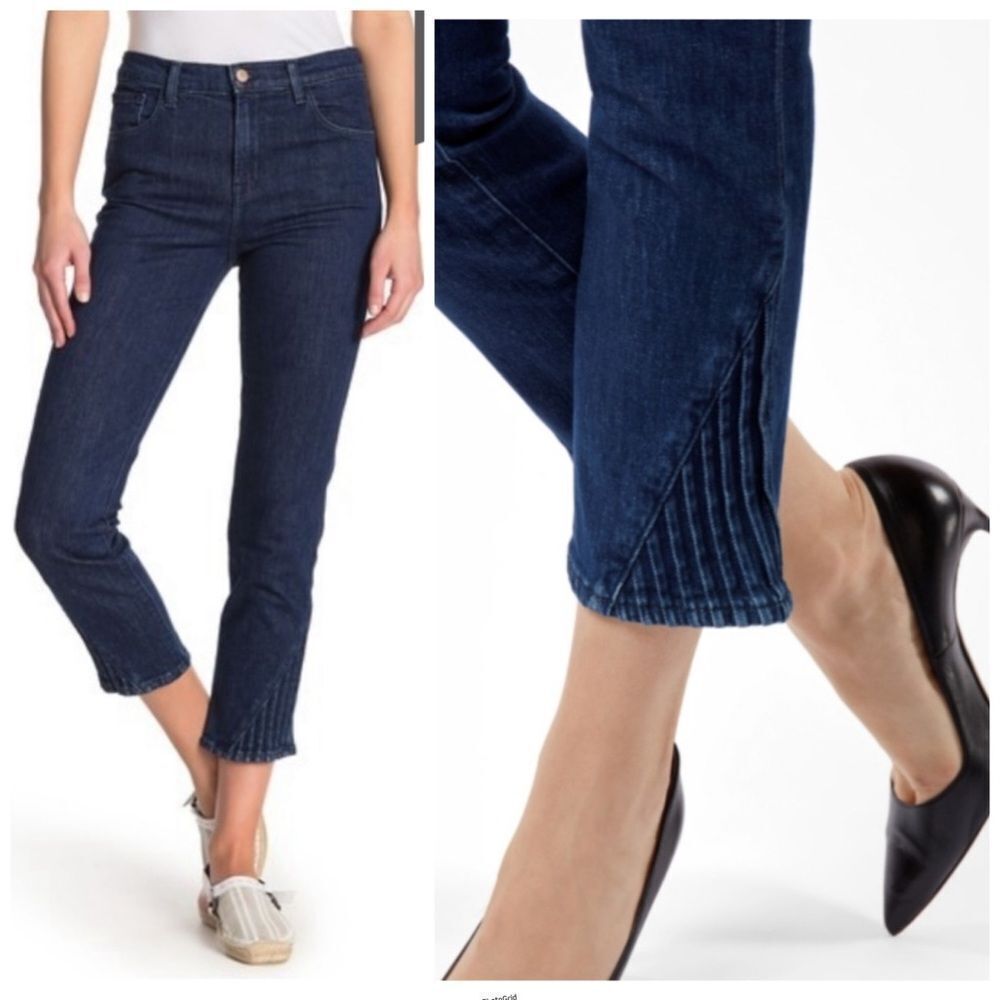 J Brand Dark Blue Wash Ruby High Rise Cropped Straight Leg Jeans